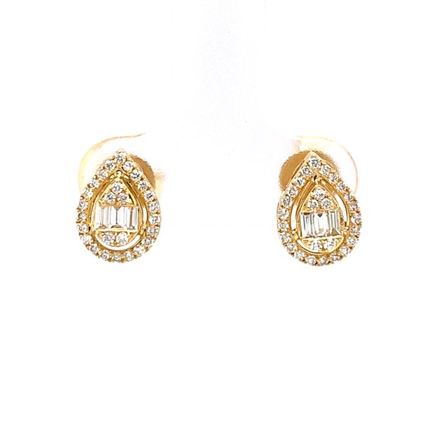 18k Yellow Gold Pear Halo Diamond Stud Earrings Arezzo Jewelers Elmwood Park, IL