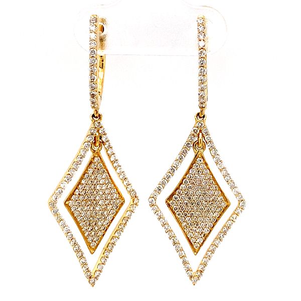 18k Yellow Gold Diamond Pave Dangle Earrings, 1.40cts Arezzo Jewelers Elmwood Park, IL