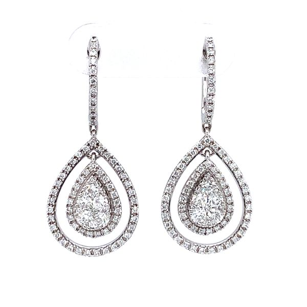 18k White Gold Pear Halo Diamond Earrings, 1.13cts Arezzo Jewelers Elmwood Park, IL
