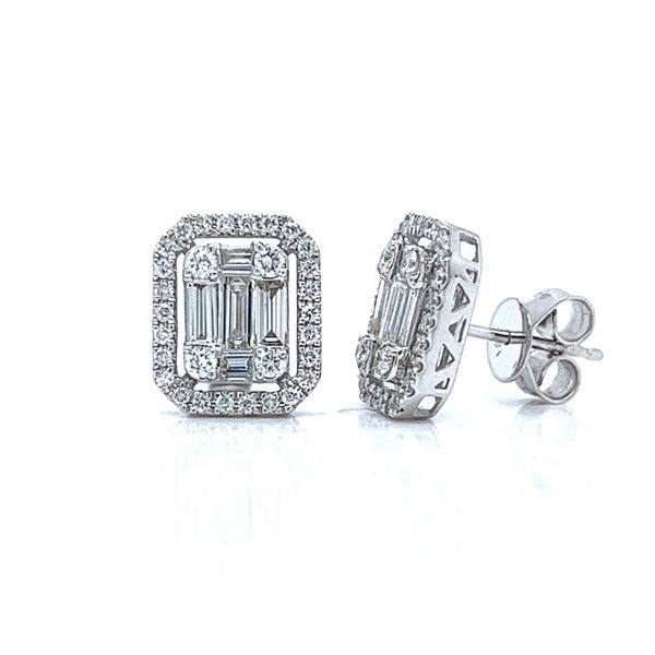18k White Gold Diamond Emerald Cluster Halo Earrings Image 2 Arezzo Jewelers Elmwood Park, IL