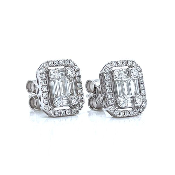 18k White Gold Diamond Emerald Cluster Halo Earrings Image 3 Arezzo Jewelers Elmwood Park, IL