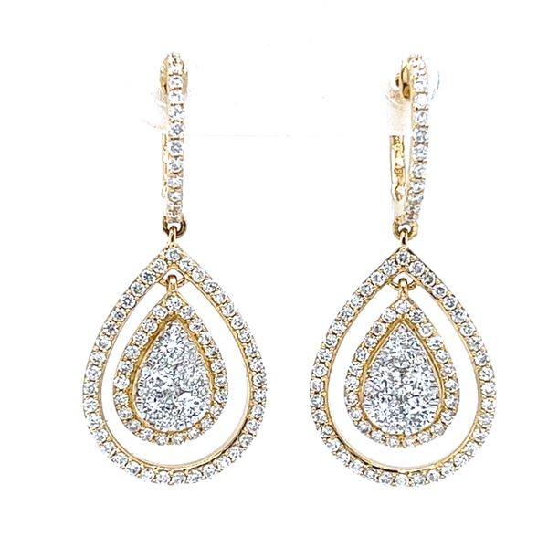 18k Yellow Gold Diamond Pear Halo Dangle Earrings Arezzo Jewelers Elmwood Park, IL
