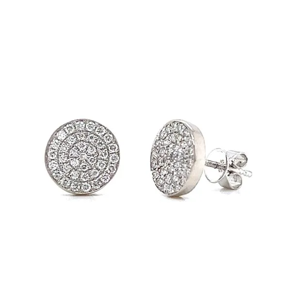 14k White Gold Pave Diamond Circle Earrings Image 2 Arezzo Jewelers Elmwood Park, IL