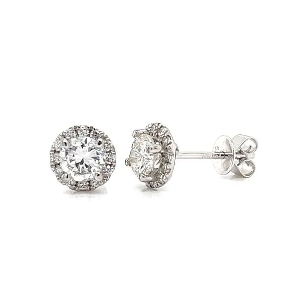 14k White Gold Round Halo Style Diamond Stud Earrings, 1.13cts TW Image 2 Arezzo Jewelers Elmwood Park, IL