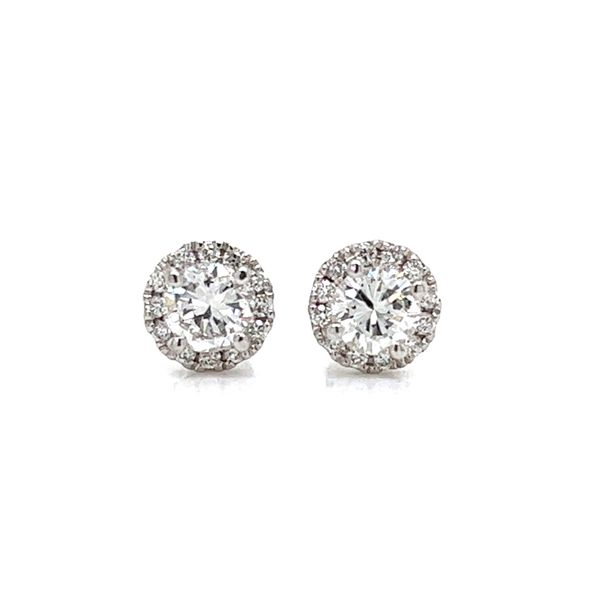 14k White Gold Round Halo Style Diamond Stud Earrings, 1.13cts TW Arezzo Jewelers Elmwood Park, IL
