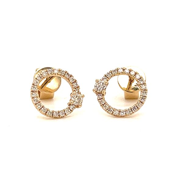 14k Yellow Gold Diamond Circle Studs Earrings Arezzo Jewelers Elmwood Park, IL