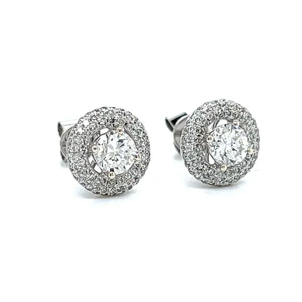 1.25ct 14k White Gold Pave Diamond Halo Stud Earrings Image 2 Arezzo Jewelers Elmwood Park, IL
