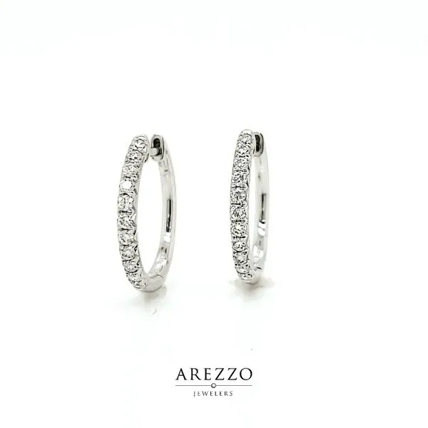 14K White Gold 1/4ct Diamond Hoop Earrings Image 2 Arezzo Jewelers Elmwood Park, IL