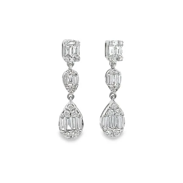 18K White Gold Dangle Diamond Earrings Image 4 Arezzo Jewelers Elmwood Park, IL
