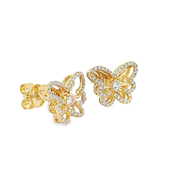 18K Yellow Gold Dancing Diamond Butterfly Earrings Image 3 Arezzo Jewelers Elmwood Park, IL