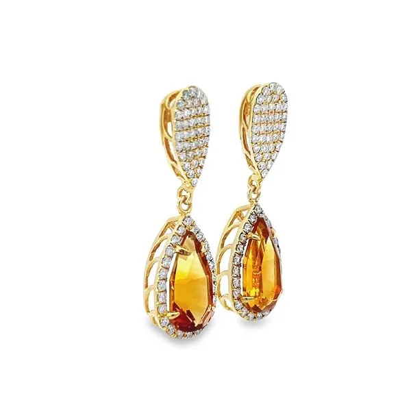 18K Yellow Gold Dangle Citrine and Diamond Earrings Image 3 Arezzo Jewelers Elmwood Park, IL