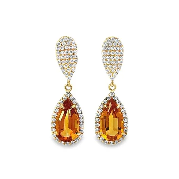 18K Yellow Gold Dangle Citrine and Diamond Earrings Arezzo Jewelers Elmwood Park, IL