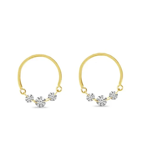 14K Yellow Gold Dashing Diamond Half Circle Front Hoop Earrings Arezzo Jewelers Elmwood Park, IL