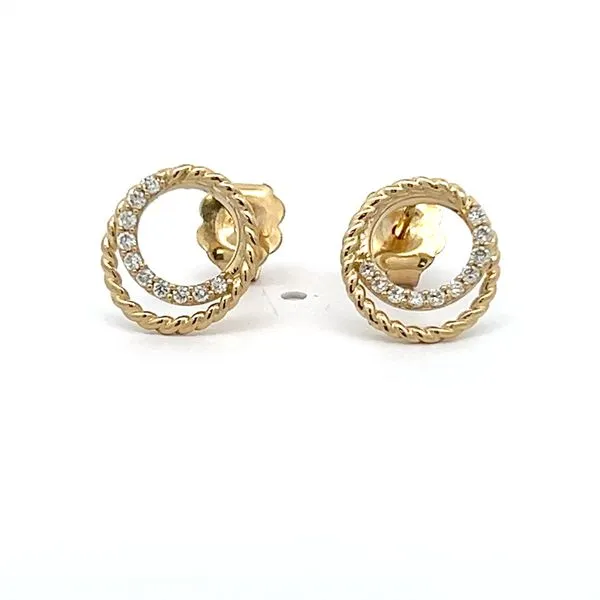 14K Yellow Gold Double Rope Circle Diamond Earrings Arezzo Jewelers Elmwood Park, IL