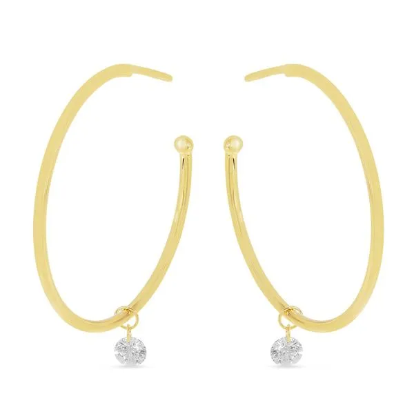 14K Yellow Gold Dashing Diamonds Sliding Diamond Hoop Earrings similar item image