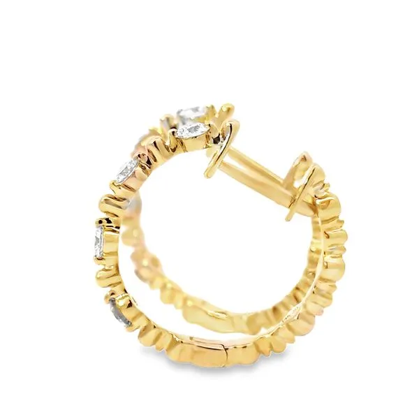 14K Yellow Gold 1/2ct Diamond Beaded Hoop Earrings Image 2 Arezzo Jewelers Elmwood, IL