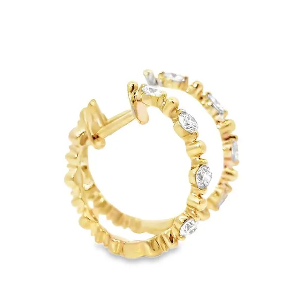 14K Yellow Gold 1/2ct Diamond Beaded Hoop Earrings Image 3 Arezzo Jewelers Elmwood, IL