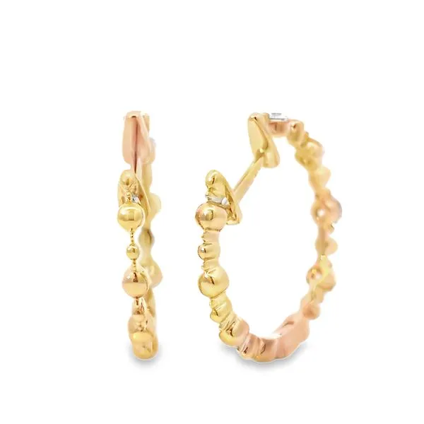14K Yellow Gold 1/2ct Diamond Beaded Hoop Earrings Image 4 Arezzo Jewelers Elmwood, IL