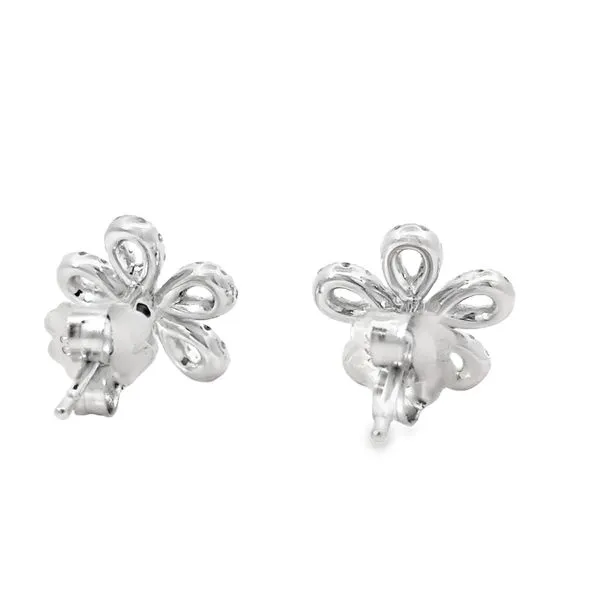 14K White Gold Small Diamond Floral Earrings Image 3 Arezzo Jewelers Elmwood, IL