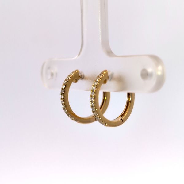 18K Yellow Gold .18ct Small Hoop Diamond Earrings Image 2 Arezzo Jewelers Elmwood Park, IL