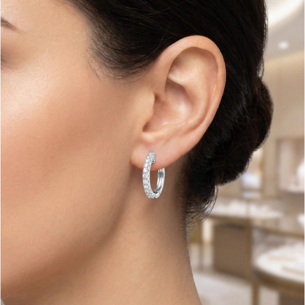 14k White Gold 13mm Small Huggie Diamond Hoop Earrings - .27cts Image 3 Arezzo Jewelers Elmwood Park, IL
