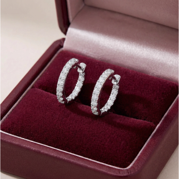 14k White Gold 13mm Small Huggie Diamond Hoop Earrings - .27cts Image 4 Arezzo Jewelers Elmwood Park, IL