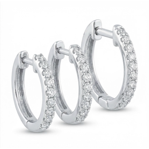 14k White Gold 13mm Small Huggie Diamond Hoop Earrings - .27cts Arezzo Jewelers Elmwood Park, IL
