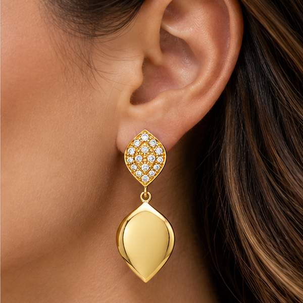 18K Yellow Gold Natural Pavé Diamond Leaf Dangle Earrings – 0.36 ctw | Savoia Italy Image 2 Arezzo Jewelers Elmwood Park, IL