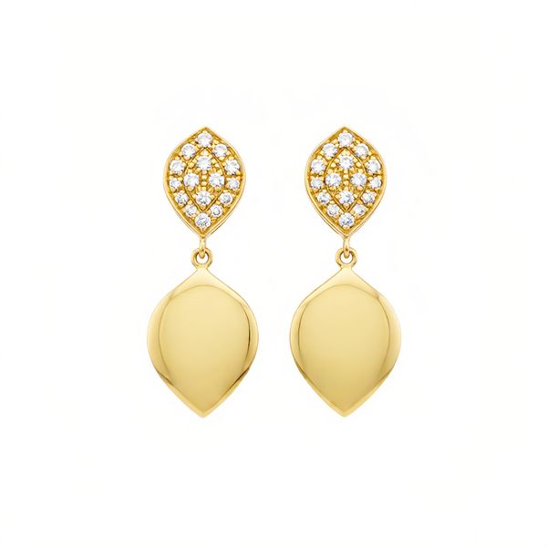 18K Yellow Gold Natural Pavé Diamond Leaf Dangle Earrings – 0.36 ctw | Savoia Italy Arezzo Jewelers Elmwood Park, IL