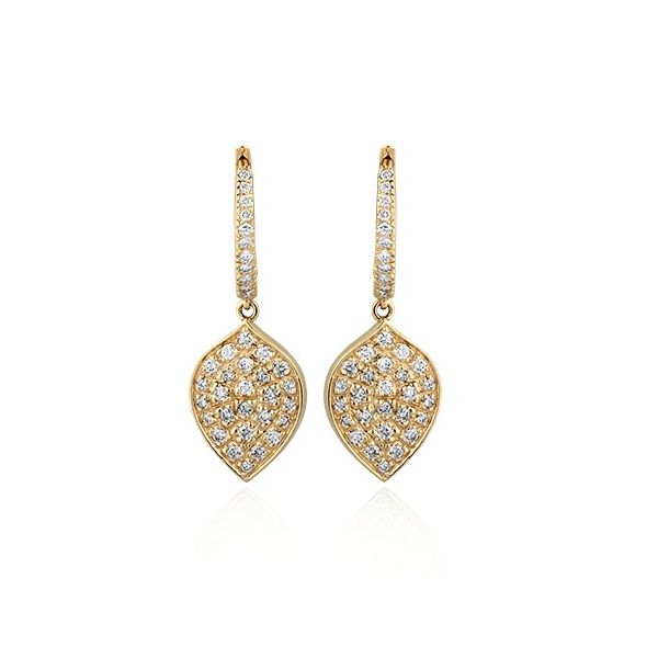 18K Yellow Gold Pavé Natural Diamond Leaf Dangle Earrings – Savoia Italy Arezzo Jewelers Elmwood Park, IL