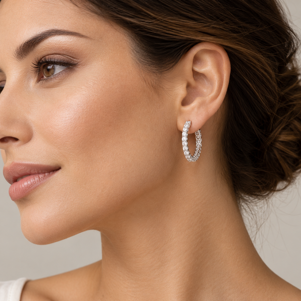 18K White Gold 1.63 ctw Natural Diamond Inside-Out Hoop Earrings by Savoia Image 4 Arezzo Jewelers Elmwood Park, IL