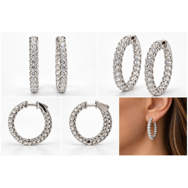 18K White Gold 1.63 ctw Natural Diamond Inside-Out Hoop Earrings by Savoia Image 5 Arezzo Jewelers Elmwood Park, IL