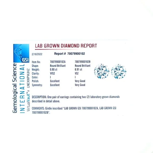 1.81ct Round Brilliant Lab Grown Diamond Stud Earrings Image 3 Arezzo Jewelers Elmwood Park, IL