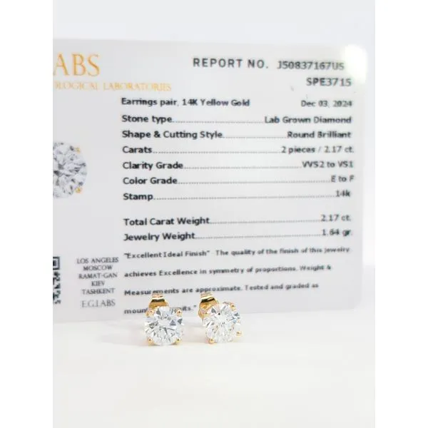 2.04ct Round Brilliant Lab Grown Diamond Stud Earrings Image 4 Arezzo Jewelers Elmwood Park, IL