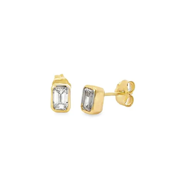 0.73ct Bezel Set Emerald Lab Grown Diamond Stud Earrings Image 2 Arezzo Jewelers Elmwood Park, IL