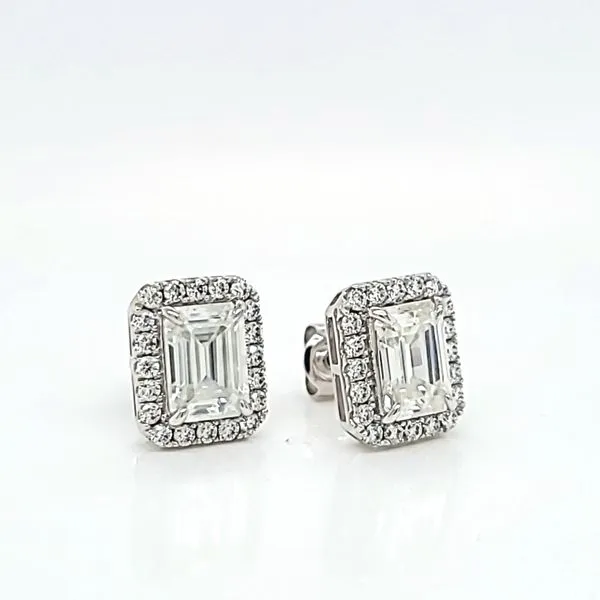 14k White Gold Emerald Cut Moissanite Stud Earrings Image 3 Arezzo Jewelers Elmwood Park, IL