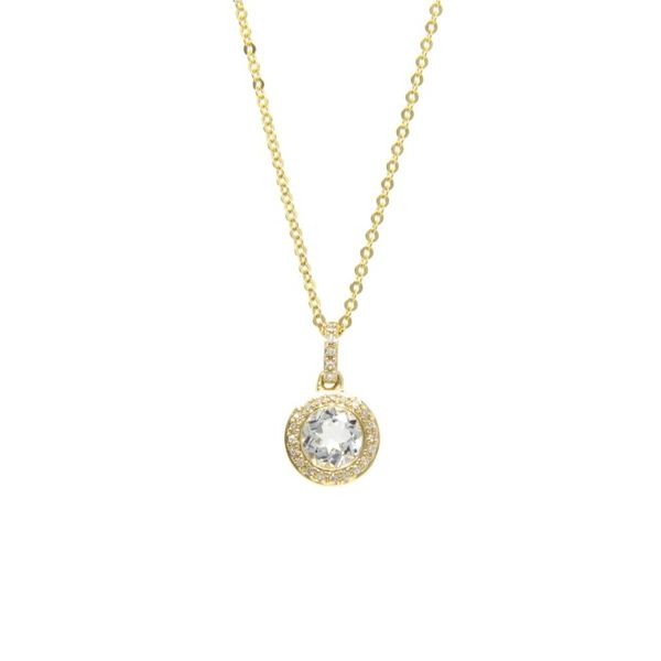 Yellow Gold White Topaz and Diamond Halo Pendant Arezzo Jewelers Elmwood Park, IL