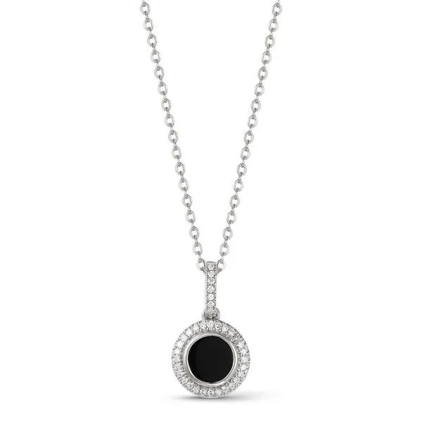 White Gold Black Onyx and Diamond Halo Pendant Arezzo Jewelers Elmwood Park, IL