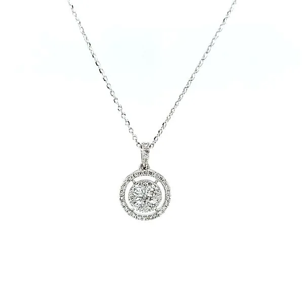 18k White Gold Diamond Halo Cluster Pendant Image 2 Arezzo Jewelers Elmwood Park, IL