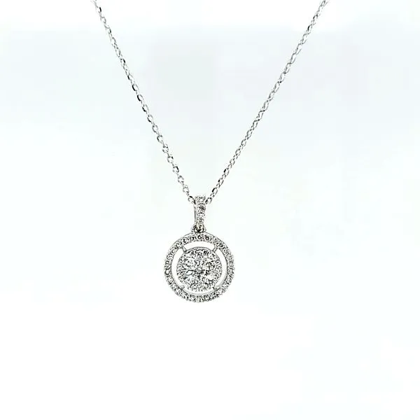 18k White Gold Diamond Halo Cluster Pendant Arezzo Jewelers Elmwood Park, IL