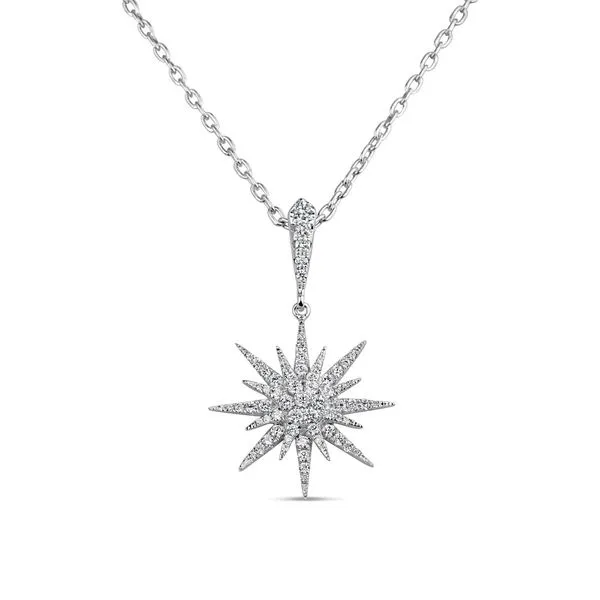 18k White Gold Sunburst Diamond Pendant Arezzo Jewelers Elmwood Park, IL