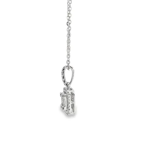 18k White Gold Diamond Halo Emerald Cluster Design Pendant Image 3 Arezzo Jewelers Elmwood, IL