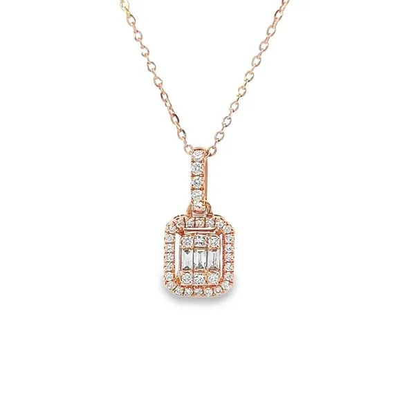 18k Rose Gold Diamond Halo Emerald Cluster Design Pendant Arezzo Jewelers Elmwood Park, IL