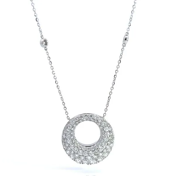 18k White Gold Pave Diamond Circle Pendant Image 2 Arezzo Jewelers Elmwood, IL