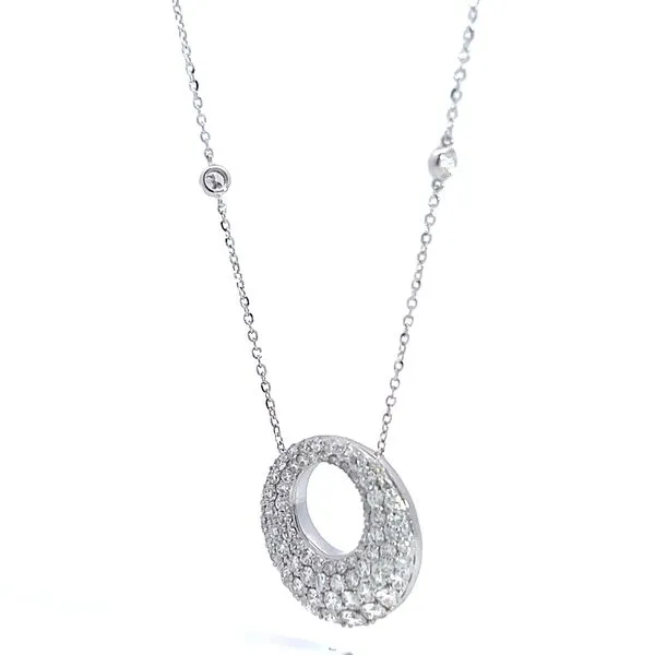 18k White Gold Pave Diamond Circle Pendant Image 3 Arezzo Jewelers Elmwood, IL