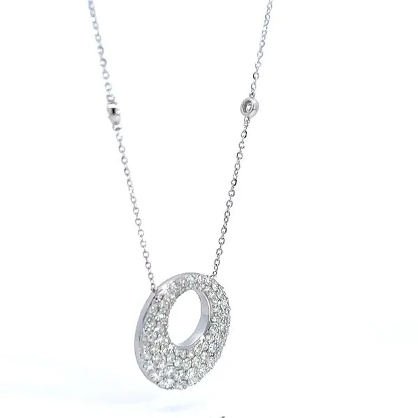 18k White Gold Pave Diamond Circle Pendant Image 4 Arezzo Jewelers Elmwood, IL