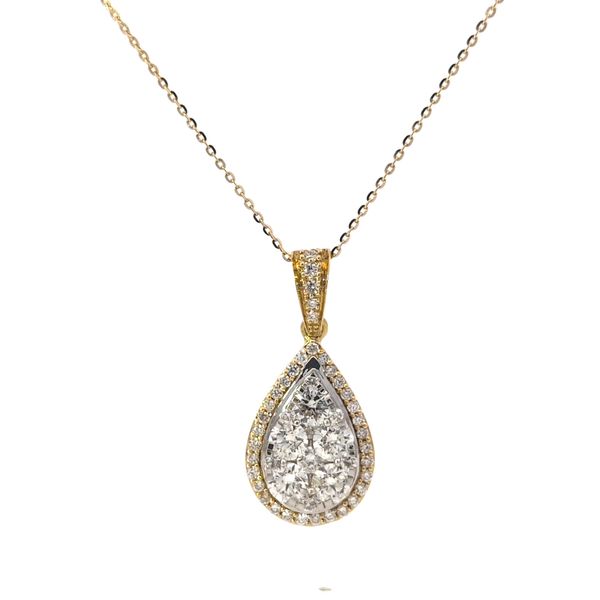 SAVOIA 18 Karat Yellow Gold Diamond Pear Halo Cluster Pendant Arezzo Jewelers Elmwood Park, IL
