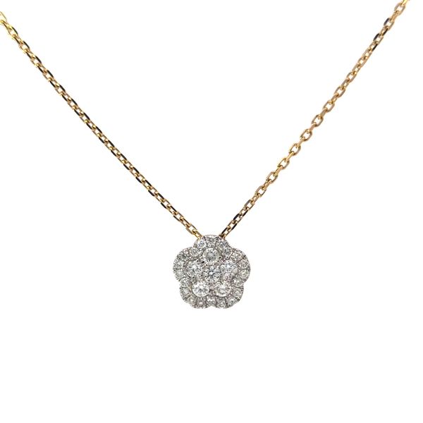 SAVOIA 18 Karat Yellow Gold Diamond Floral Halo Cluster Pendant Arezzo Jewelers Elmwood Park, IL