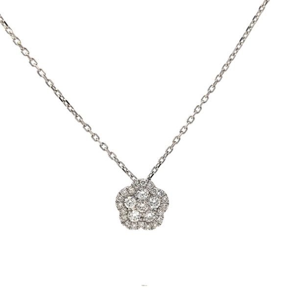 Savoia 18 Karat White Gold Diamond Floral Halo Cluster Pendant Arezzo Jewelers Elmwood Park, IL