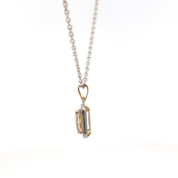 1.73 CTW Fancy Intense Yellow Radiant-Cut Lab-Grown Diamond Halo Necklace in 14K Two-Tone Gold Image 3 Arezzo Jewelers Elmwood Park, IL
